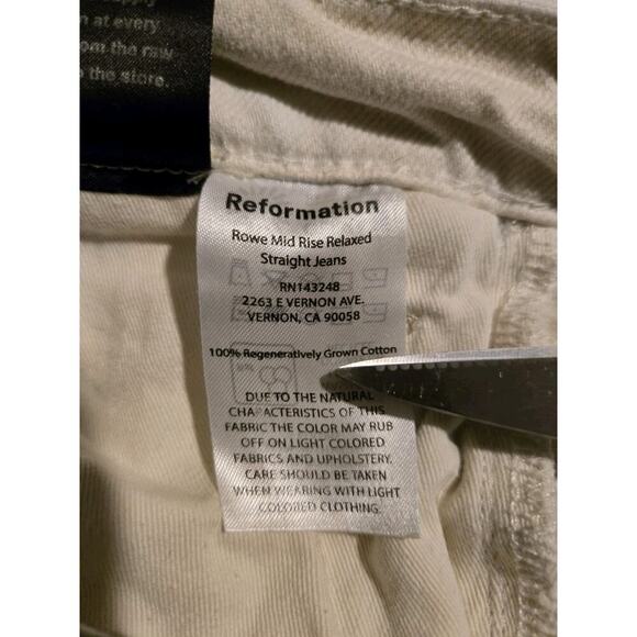 Womens Reformation Rowe Mid Rise Relaxed Straight Jeans Off White Size 30 - Picture 2 of 16